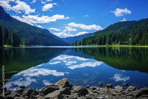 Sullivan Lake in Colville National Forest: A Serene Mountain Lake Amidst Washington State's Stunning Natural Landscape photo