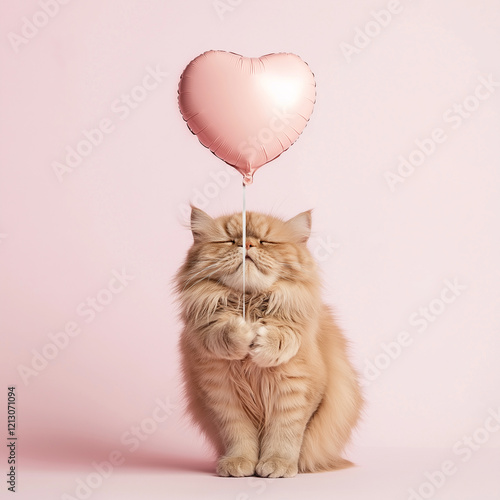 cat with heart shaped balloon photo