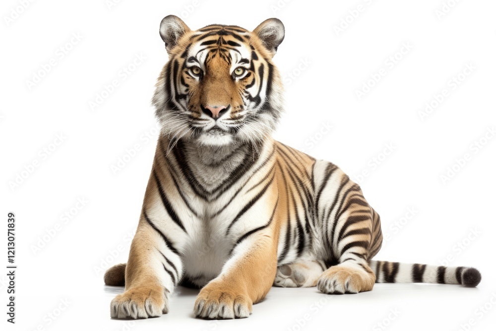 Obraz premium Tiger Isolated on White Background. Angry and Beautiful Bengal Tiger - a Majestic Beast of Asia and Africa