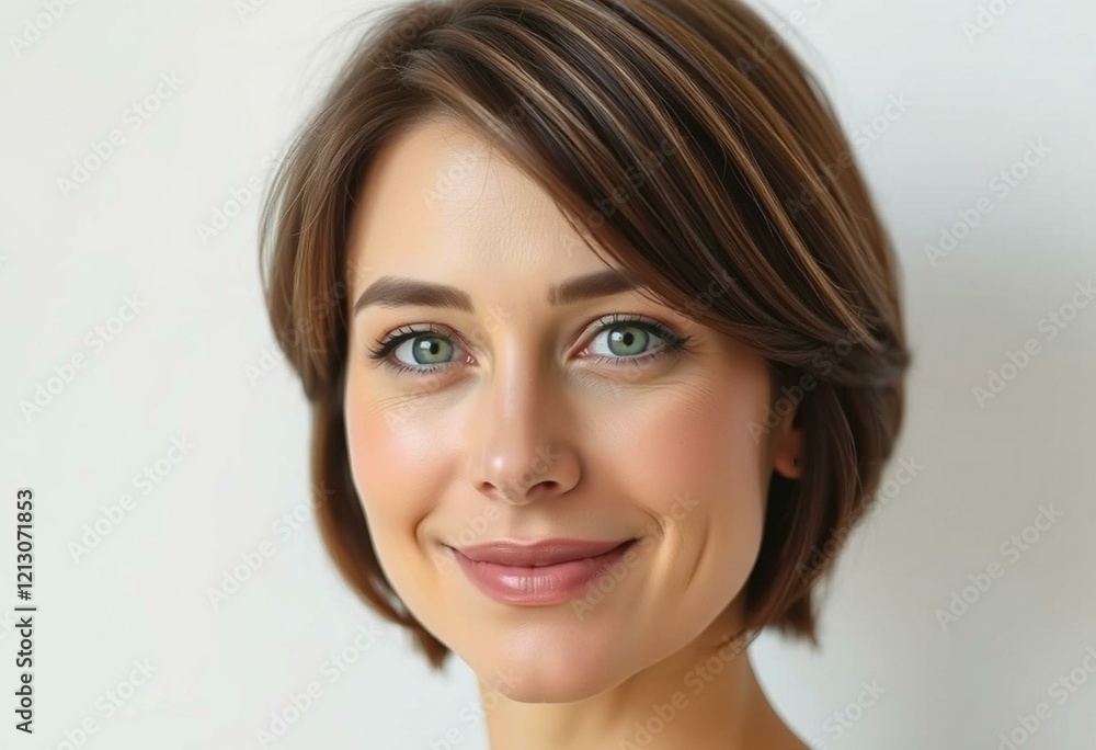 A calm and serene portrait of a woman with short hair A calm and serene portrait of a woman with short hair