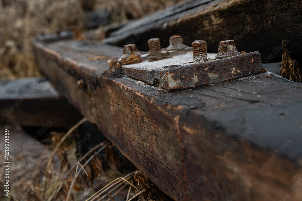 Pile of old discarded wooden railway sleepers Pile of old discarded wooden railway sleepers