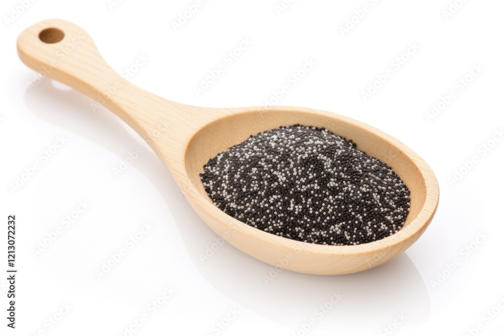 Top View of Black and White Sesame Seeds in Wooden Spoon - Isolated on White Background for Spice and Ingredient Concept Top View of Black and White Sesame Seeds in Wooden Spoon - Isolated on White Background for Spice and Ingredient Concept