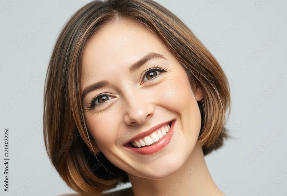Portrait of a smiling woman with short hair and soft lighting Portrait of a smiling woman with short hair and soft lighting