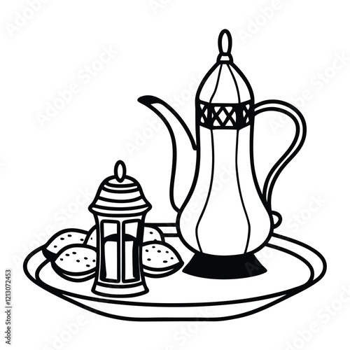 Authentic Arabian Coffee Ceremony: Ornate Dallah Pot, Traditional Design, Rich Culture tea art gold 