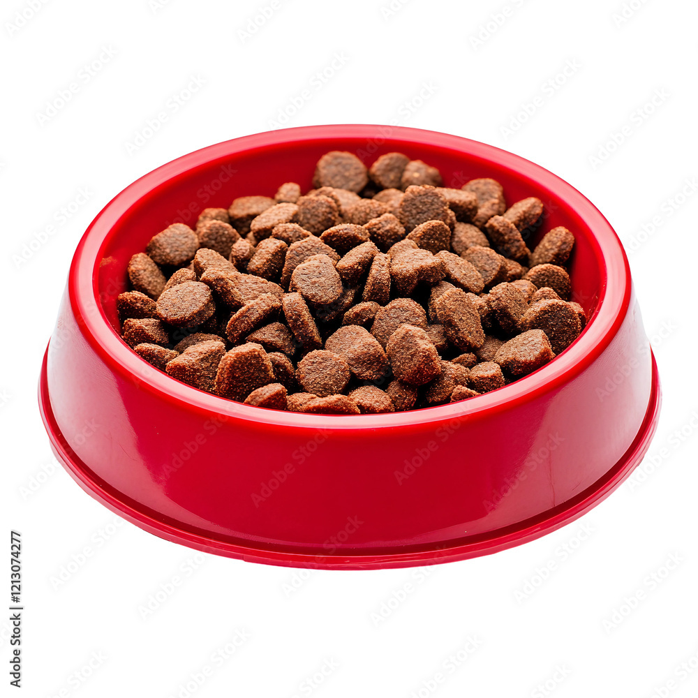Dry Dog Food in Red Elevated Feeding Bowl Dry Dog Food in Red Elevated Feeding Bowl