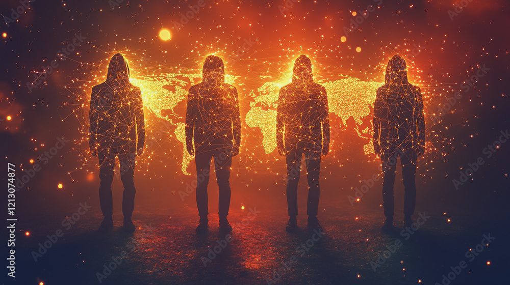 Hacker are planning to hack and attack networks and cyber security systems.team people innovation connection of line from nail node to node on map background , networking concept Hacker are planning to hack and attack networks and cyber security systems.team people innovation connection of line from nail node to node on map background , networking concept