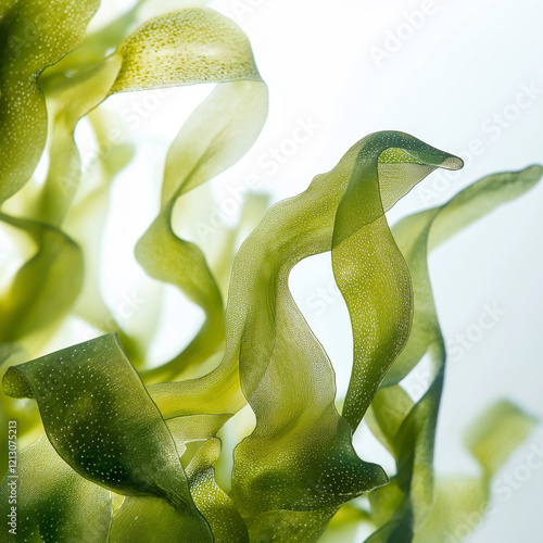 seaweed kelp laminaria wet heap pile close up isolated on white photo