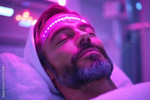 focused rf lifting treatment on a middleaged mans forehead in a stateoftheart clinic illustrating modern skincare solutions and advanced technology in a professional setting