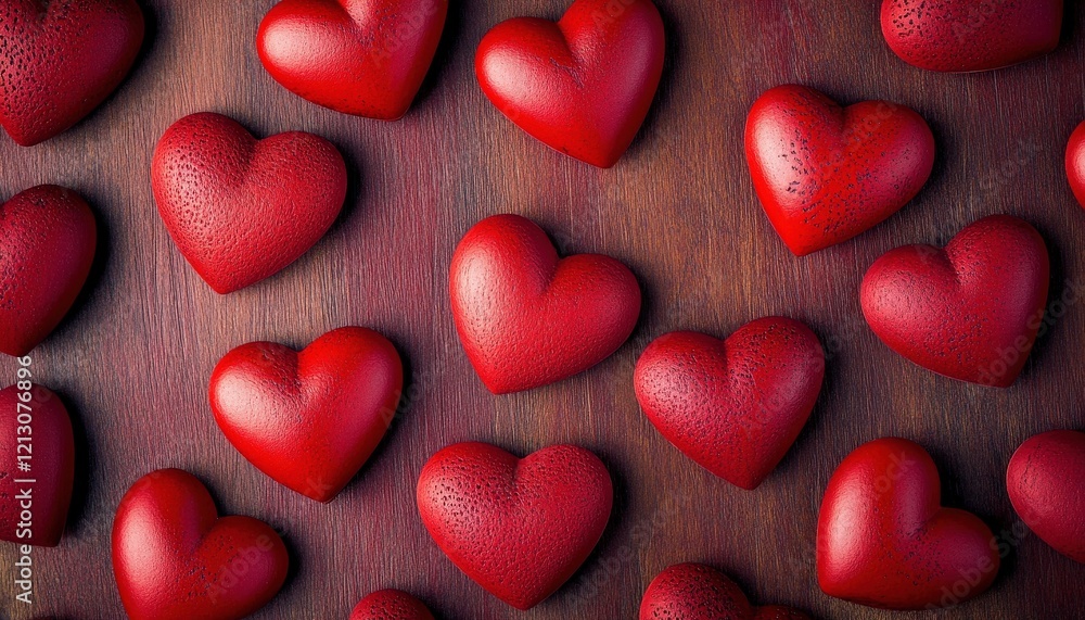 Fototapeta premium Romantic Red Hearts on Rustic Wooden Background Valentine s Day Love Romance Concept