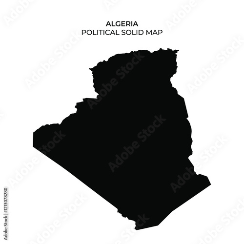 Detailed representation of Algerias political boundaries in solid black. This map can be used for educational projects and design layouts, showcasing geographical features clearly.