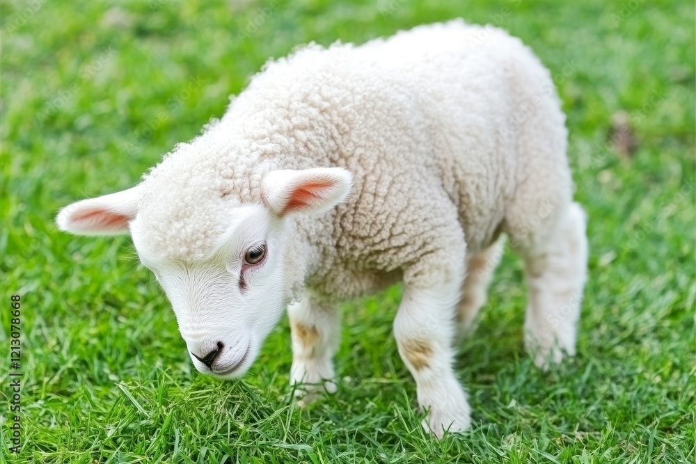 A heartwarming portrayal of a playful little lamb enjoying the greenery of a spring meadow A heartwarming portrayal of a playful little lamb enjoying the greenery of a spring meadow