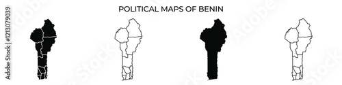Different political maps of Benin showcase the countrys territorial divisions and changes throughout various historical periods. Each map highlights distinct regions and their boundaries.