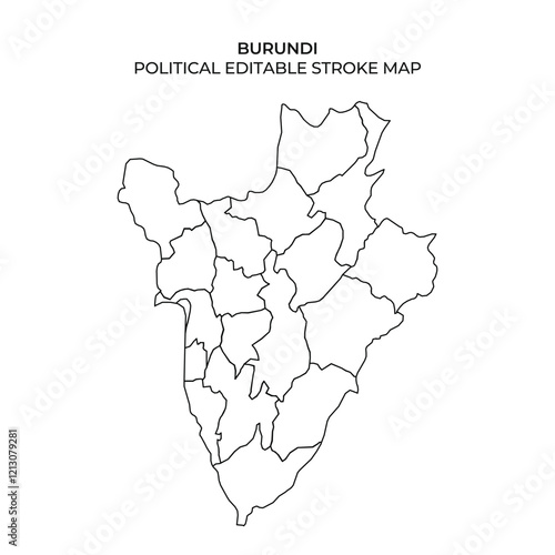 A detailed representation of Burundis political boundaries, showcasing the countrys administrative divisions in a clear outline. Ideal for educational and analytical purposes.