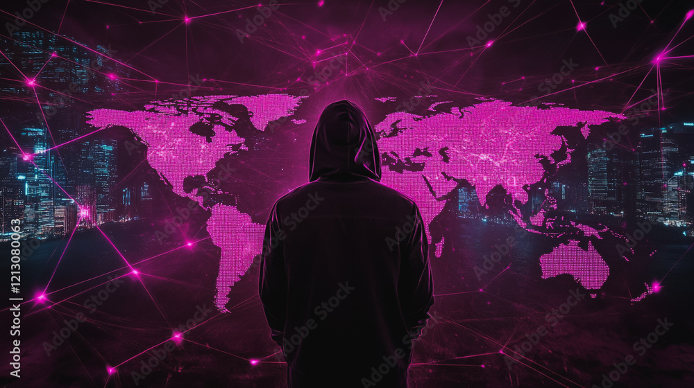 Obraz premium Hacker are planning to hack and attack networks and cyber security systems.team people innovation connection of line from nail node to node on map background , networking concept