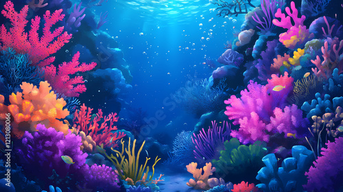 Fototapeta Naklejka Na Ścianę i Meble -  Abstract underwater coral reef background with flowing elements, vibrant and colorful. Radiant Reef. Illustration