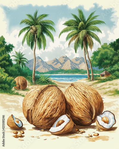 Coconut palm with large nuts. Hypermodernism. --ch_003 photo