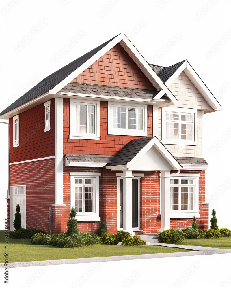 A cozy suburban duplex with a clean brick facade, white-framed windows, and a shared front yard A cozy suburban duplex with a clean brick facade, white-framed windows, and a shared front yard