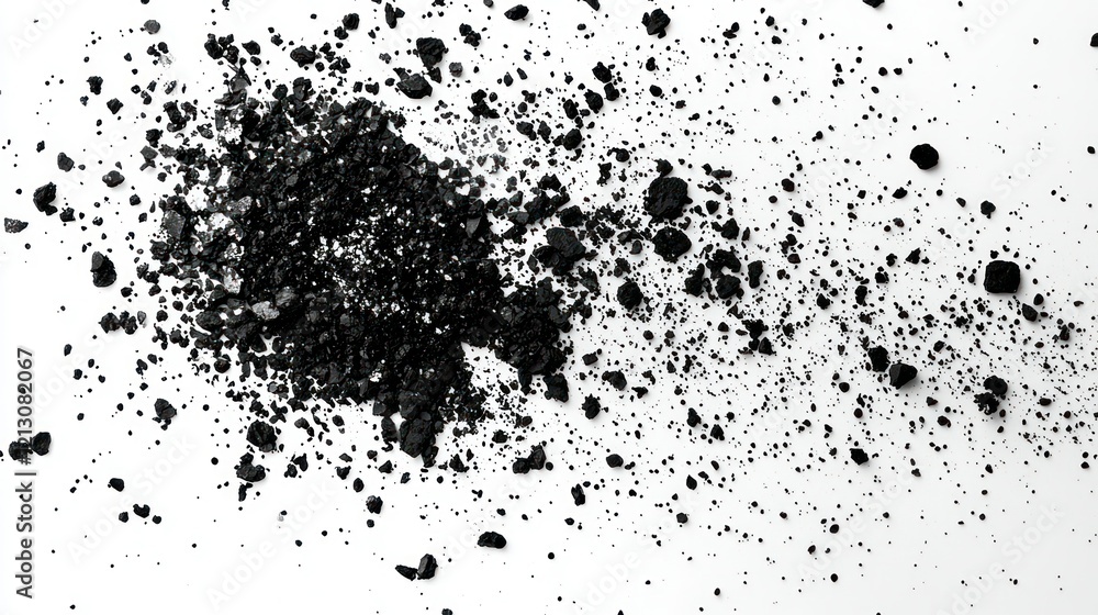 Black Coal Dust Exploding on White Background. Black Coal Dust Exploding on White Background.