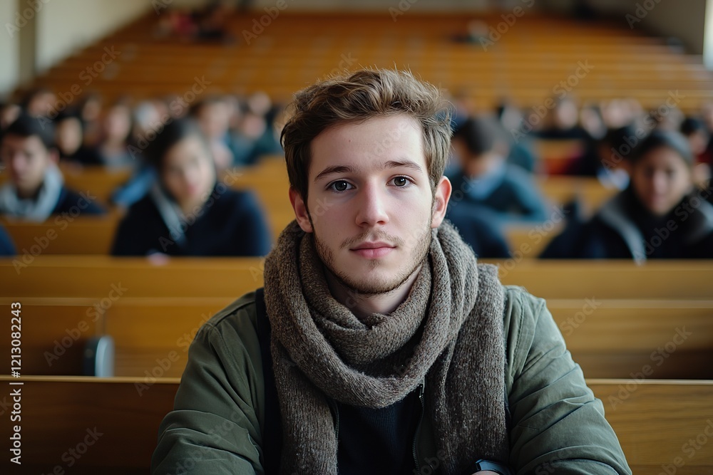 Fototapeta premium Student listens to a lecture in large auditorium
