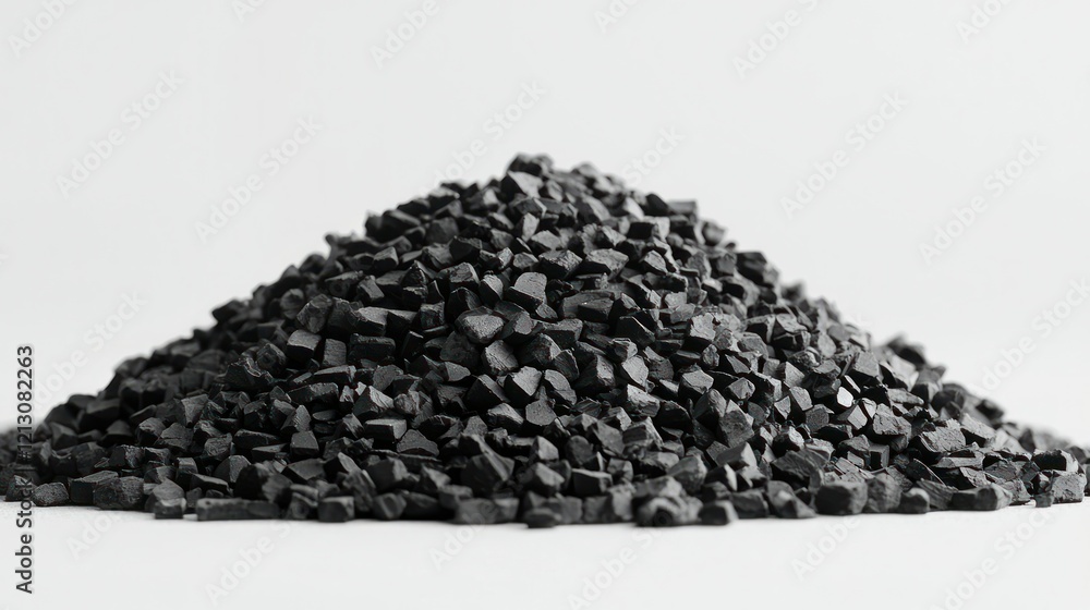 Black gravel pile on white background, studio shot. Black gravel pile on white background, studio shot.
