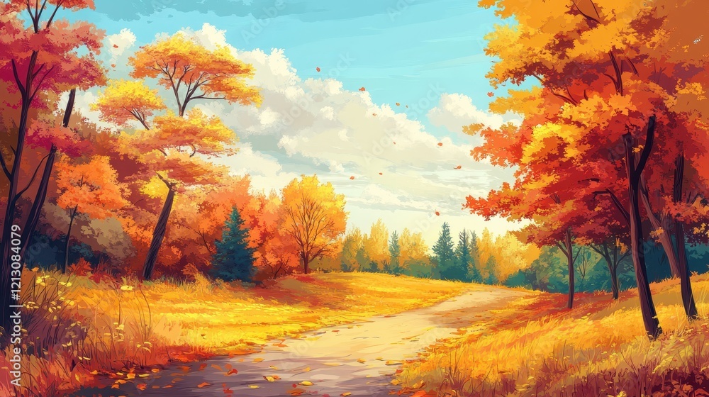 Fototapeta premium Autumnal Pathway Through Golden Woods