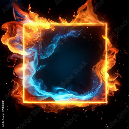 Square frame of flames and tongues of fire