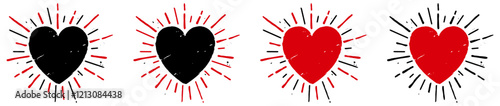 COEUR VINTAGE USÉ NOIR ET ROUGE