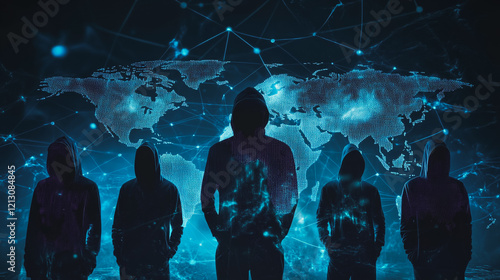 Hacker are planning to hack and attack networks and cyber security systems.team people innovation connection of line from nail node to node on map background , networking concept