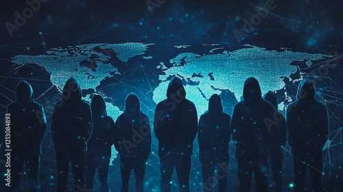 Hacker are planning to hack and attack networks and cyber security systems.team people innovation connection of line from nail node to node on map background , networking concept