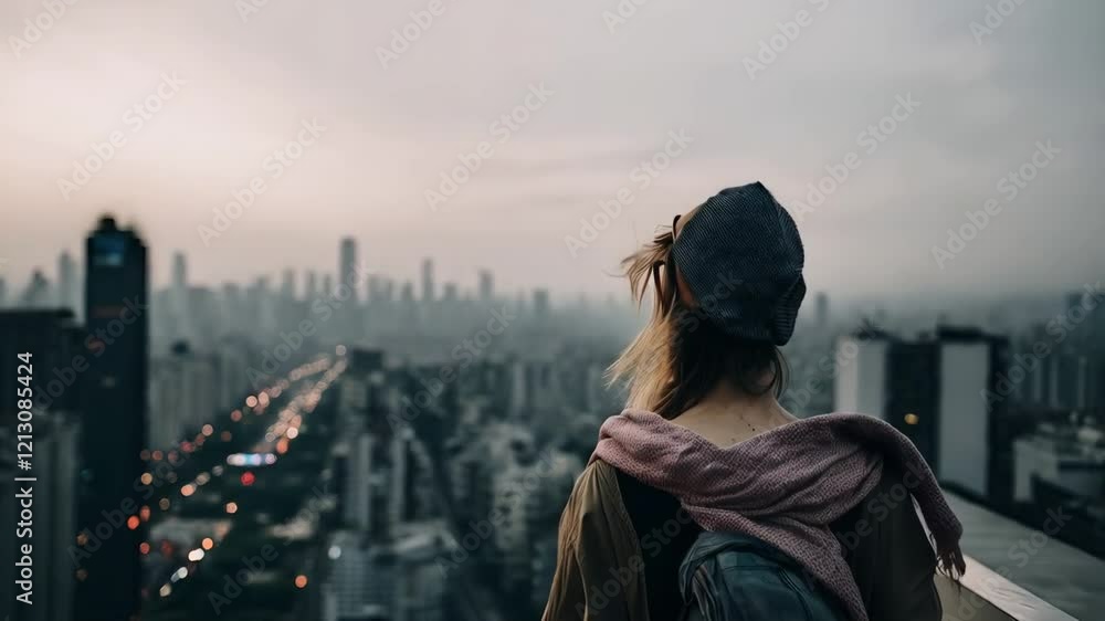 girl standing on rooftop with wind blowing her scarf and hair
girl standing on rooftop with wind blowing her scarf and hair
