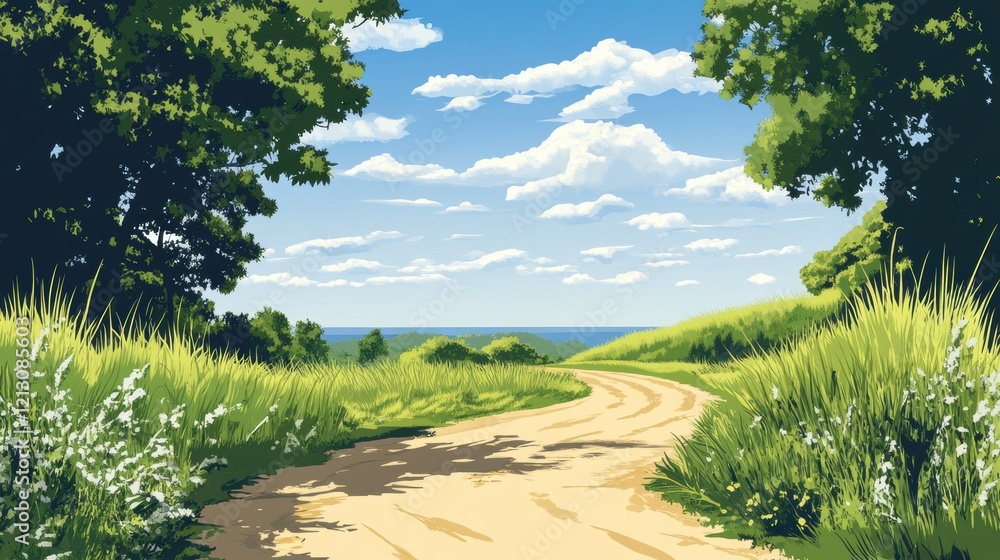 Fototapeta premium Winding Country Road Leads to Scenic Ocean View