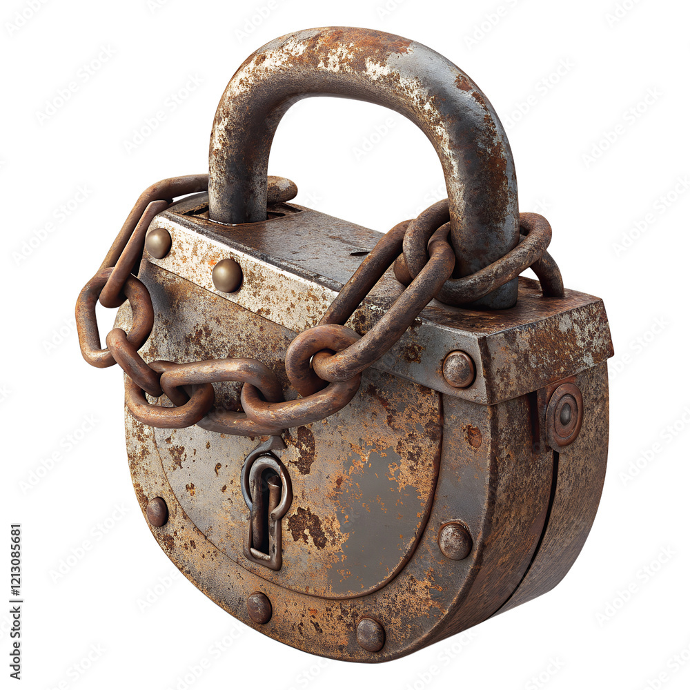rusty padlock, soft focus isolated on the transparent background