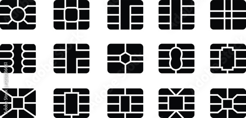 Sim EMV chip icon in flat Set vector for apps or website terminals Square computer microchips cards Contactless payment at terminals and ATM credit debit cards isolated on transparent background