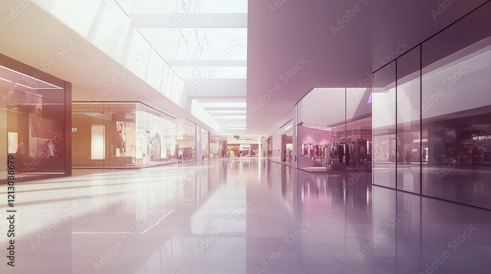 Obraz premium A hazy view of a contemporary shopping space, emphasizing sleek design and modern retail interiors.