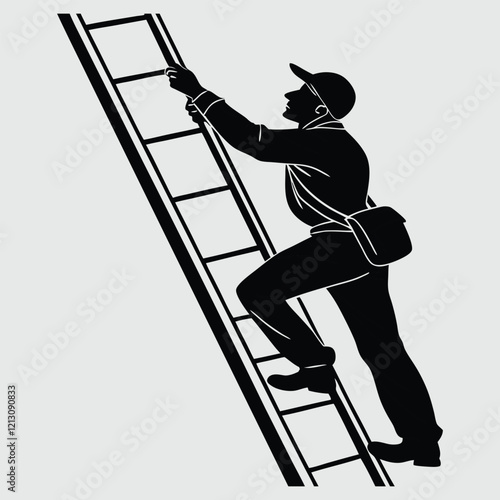 a worker climbing a ladder silhouette vector design art and illustration