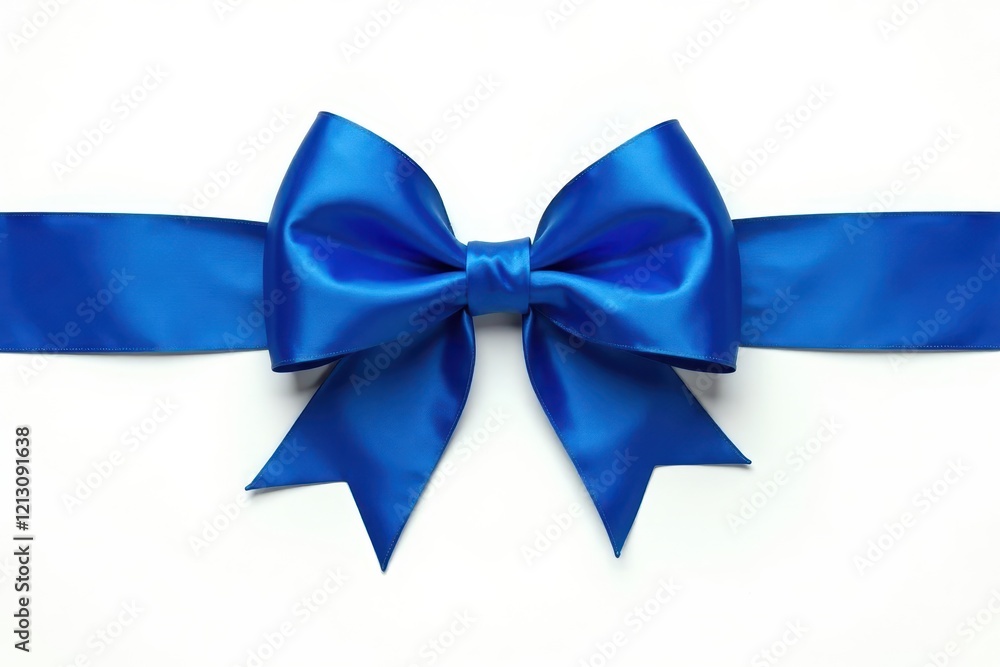 Wide blue ribbon with a festive bow at the end, big, broad Wide blue ribbon with a festive bow at the end, big, broad