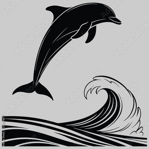 dolphin leaping over a wave silhouette vector design art and illustration