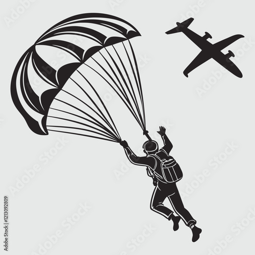 a person parachuting from a plane silhouette vector design art and illustration