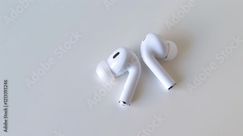 A set of ergonomic wireless earphones with ear hooks for a secure fit on a white background photo