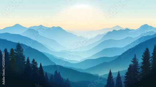 A serene mountain valley. sunshadow. illustration. Serene Valley. Illustration photo