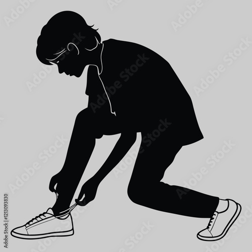 a person tying shoelaces silhouette vector design art and illustration