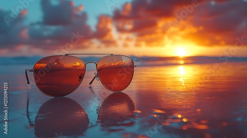 Wallpaper Mural A close-up of sunglasses with the reflection of a beautiful beach sunset in the lenses Torontodigital.ca