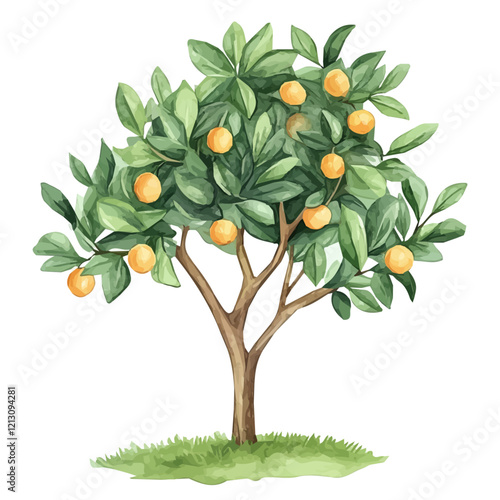 Abiu Tree with Fruit Watercolor Flat Vector Illustration | Exotic Fruit Artwork for Logos & Digital Designs  
