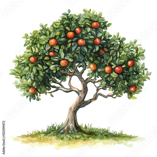 Abiu Tree with Fruit Watercolor Flat Vector Illustration | Exotic Fruit Artwork for Logos & Digital Designs  
