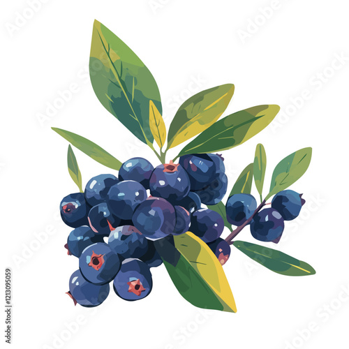 Acai Berry Plant with Fruit Watercolor Flat Illustration | Tropical Superfood Artwork for Logos & Digital Designs  
