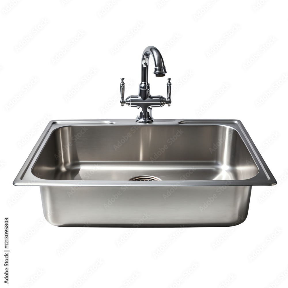 Modern Kitchen Sink in Stainless Steel Finish Isolated on Transparent Background Modern Kitchen Sink in Stainless Steel Finish Isolated on Transparent Background