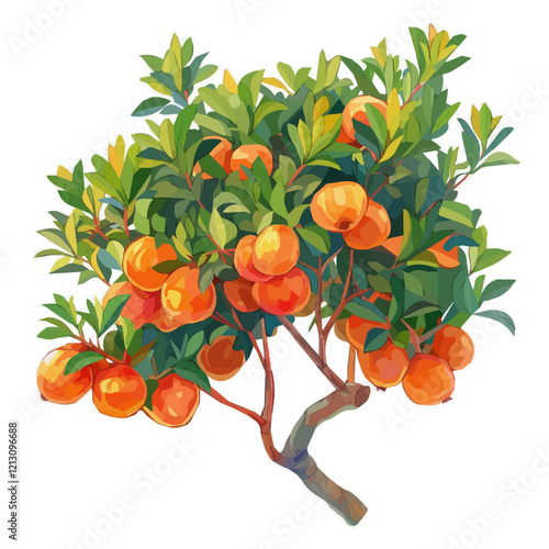 Ackee Tree with Fruit Watercolor Flat Vector Illustration | Tropical Fruit Artwork for Logos & Digital Designs  
