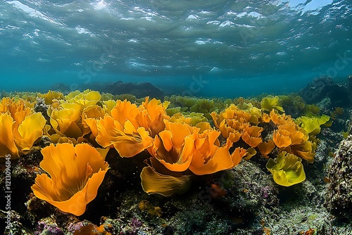 Golden Kelp Forest Underwater Ocean Scene photo