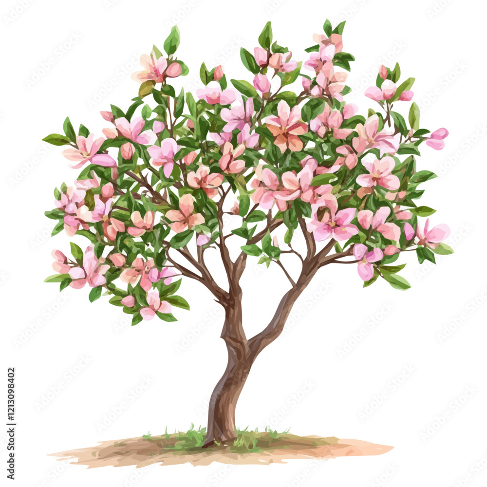 Obraz premium Almond Tree with Fruit Watercolor Flat Vector Illustration | Natural Artwork for Logos & Digital Designs 