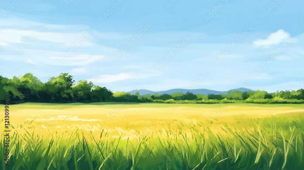 Obraz premium Serene Summer Field Landscape Under Blue Sky